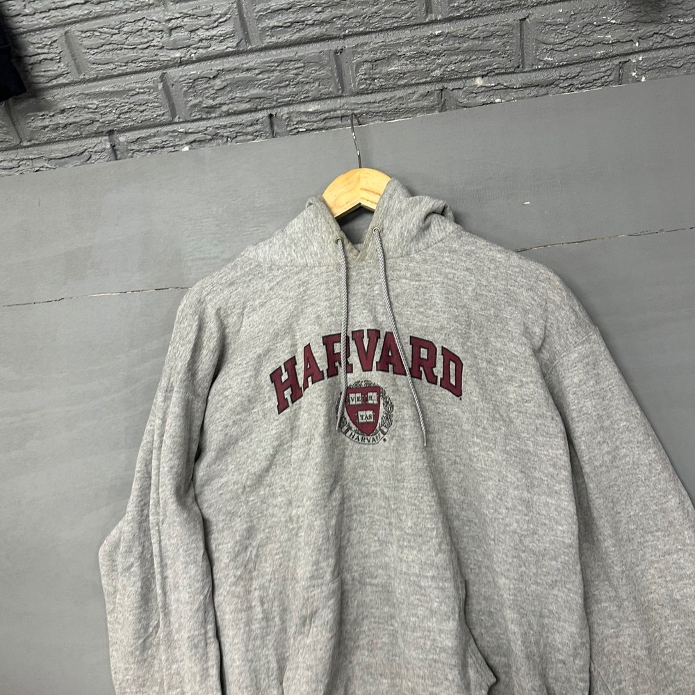 Champion Harvard University Hoodie Eco Fleece Gray Mens Large Pullover‎ Crest